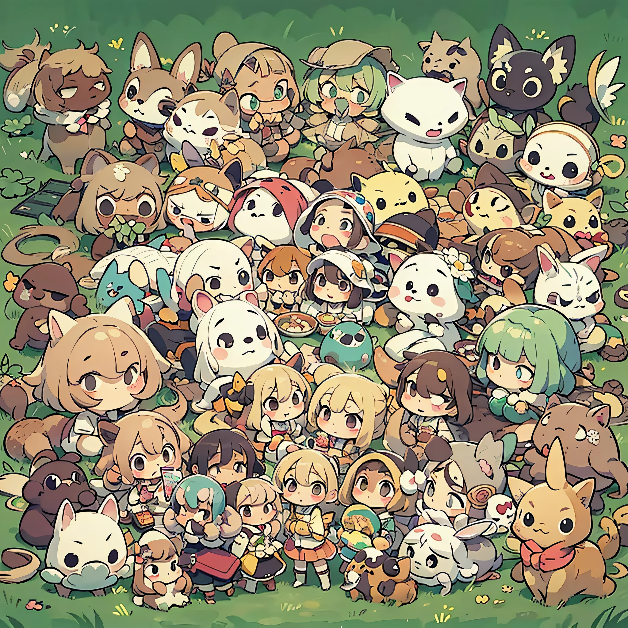 chibi, kawaii, cute, Tiny, (Best quality), (masterpiece:1.3), ultra-detailed, Japanese anime style, Various animals, sprint