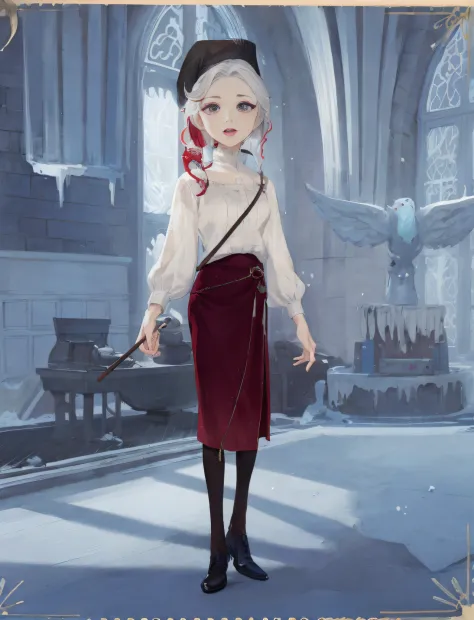 There is a cartoon drawing of a woman in a white top and a red skirt, Fantasy costumes, Hogwarts Style, It's ice-cold! 🧊, Songs ...