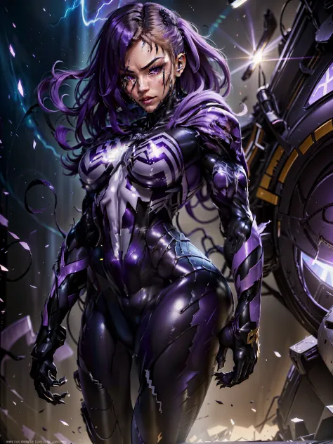 ((Best quality)), ((masterpiece)), (detailed: 1.4), (Absurd), perfect face, Hot Latin woman fighter pilot ready for war, dark skin, lightning and lightning, muscular sculptural body defined, Wolverine mask, ((((full body))), half-thick bare thighs, closed ...