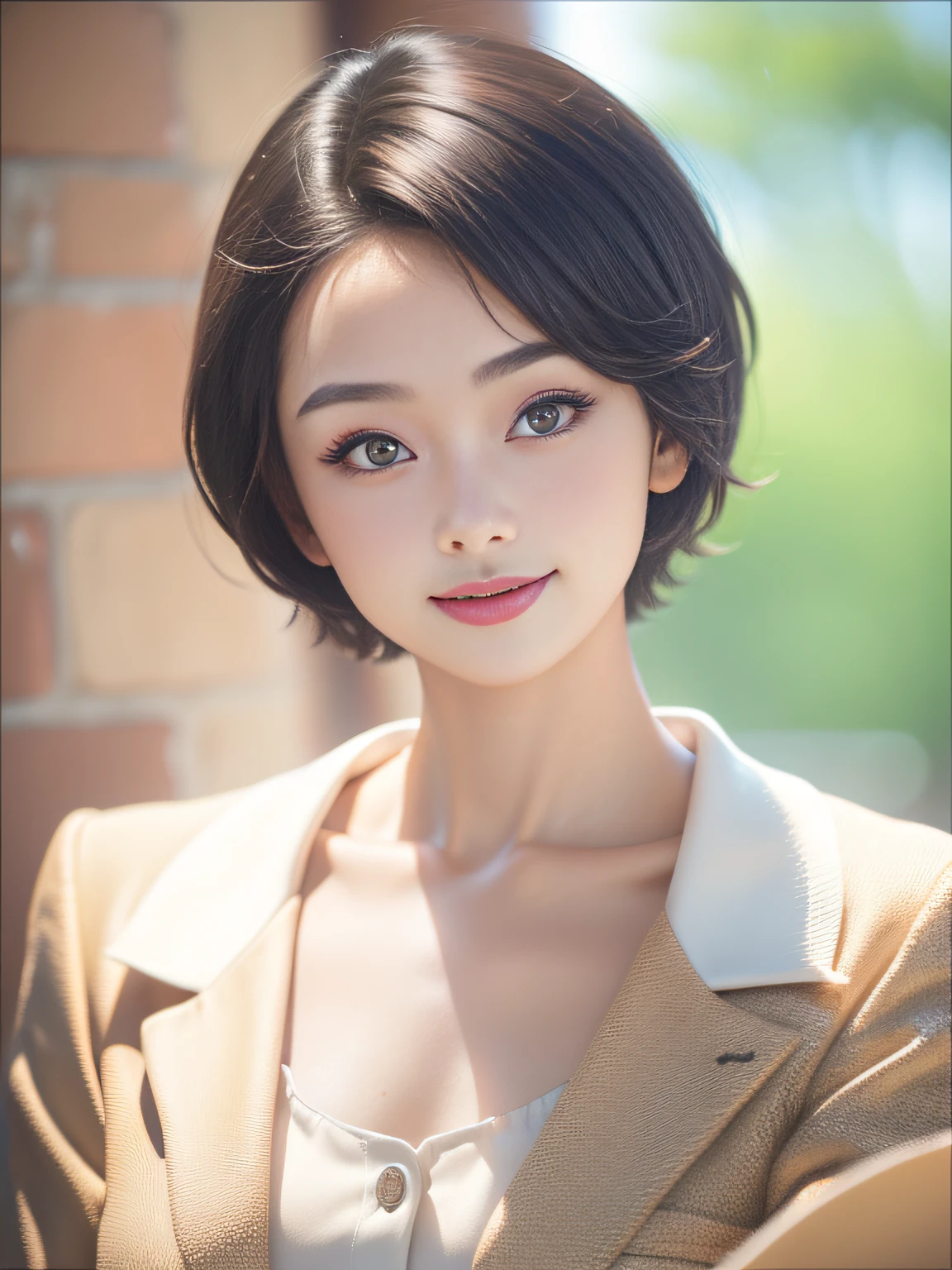 Real, Photo, {Realistic}, {incredibly_absurderes}, Bust, Transparent_Background：2.5, {Girl},ChineseGirl：1.3， Short hair, Brown hair, Cute face, Light smile, Beautiful detailed eyes, Brown eyes, Medium breasts, Wear a suit, realisticlying, Masterpiece, Best quality