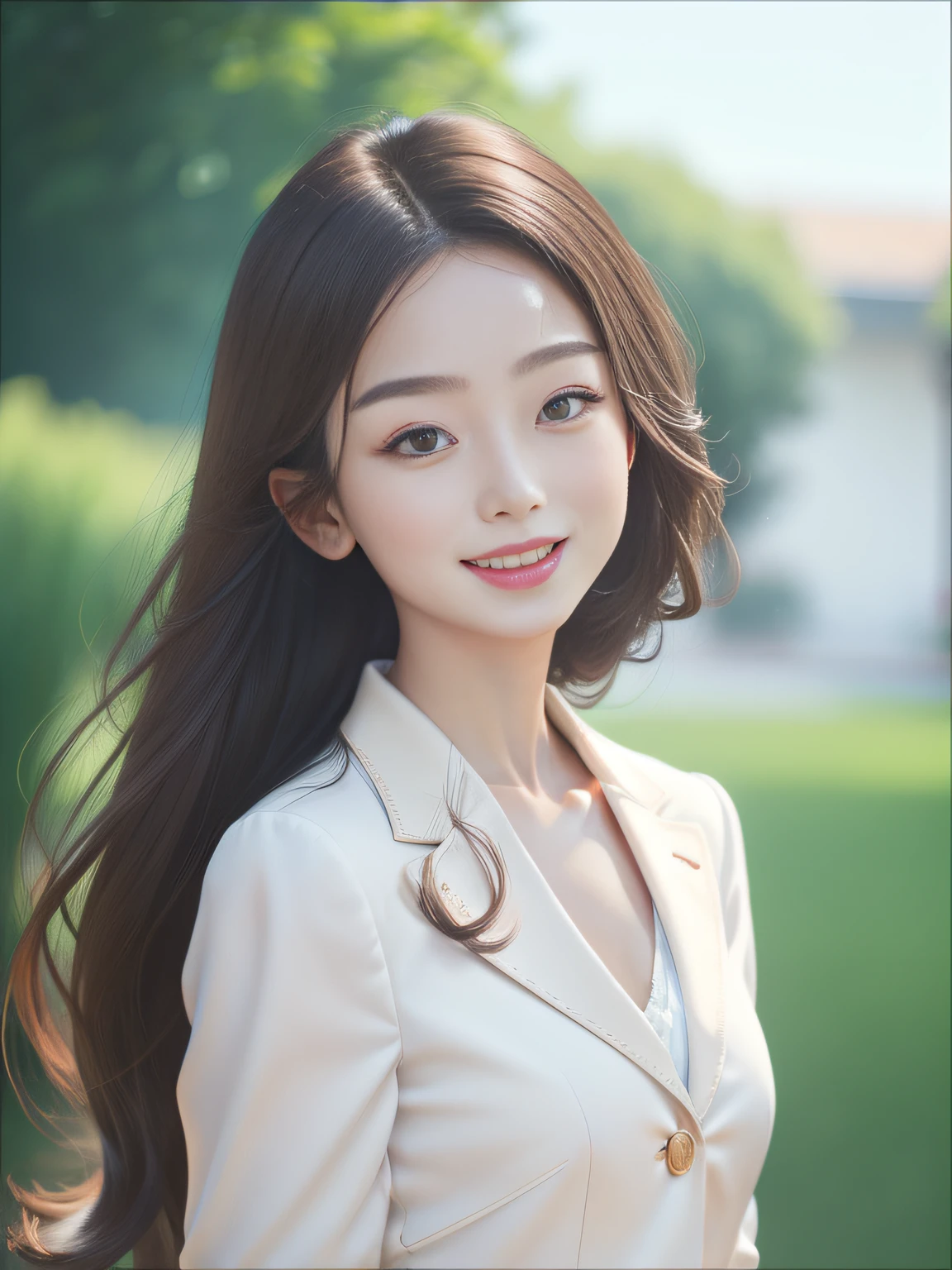 Real, Photo, {Realistic}, {incredibly_absurderes}, Bust, Transparent_Background：2.5, {Girl},ChineseGirl：1.3， Medium hair, Brown hair, Cute face, Light smile, Beautiful detailed eyes, Brown eyes, Medium breasts, Wear a suit, realisticlying, Masterpiece, Best quality