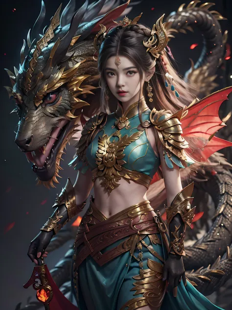 anime - a style illustration of a woman with a dragon and a sword, the dragon girl portrait, artgerm and ruan jia, ruan jia and ...