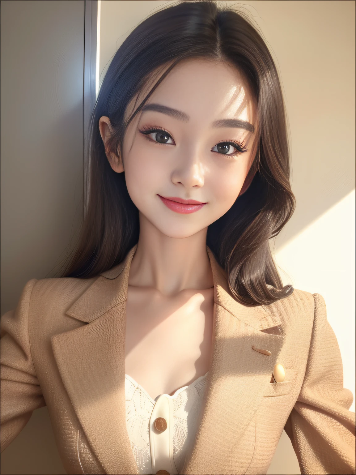 Real, Photo, {Realistic}, {incredibly_absurderes}, Bust, Transparent_Background：2.5, {Girl},ChineseGirl：1.3， Medium hair, Brown hair, Cute face, Light smile, Beautiful detailed eyes, Brown eyes, Medium breasts, Wear a suit, realisticlying, Masterpiece, Best quality