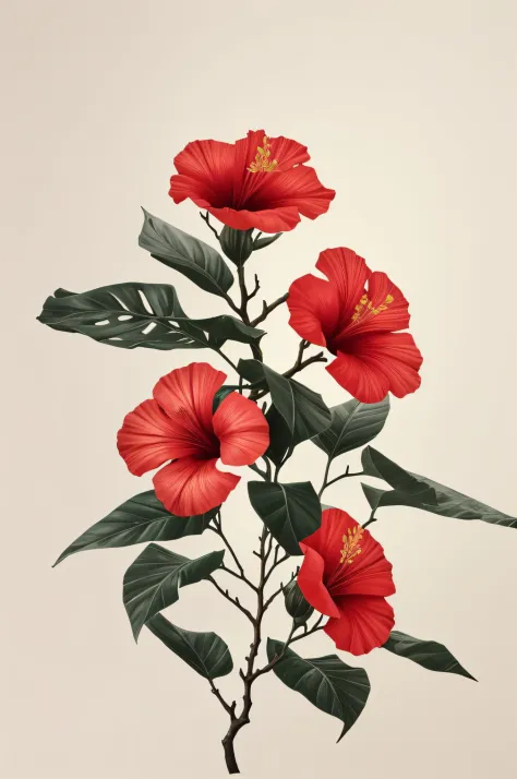 hibiscus flower blooming on a gnarled branch against a grey background, simple background, in the style of light orange and ligh...