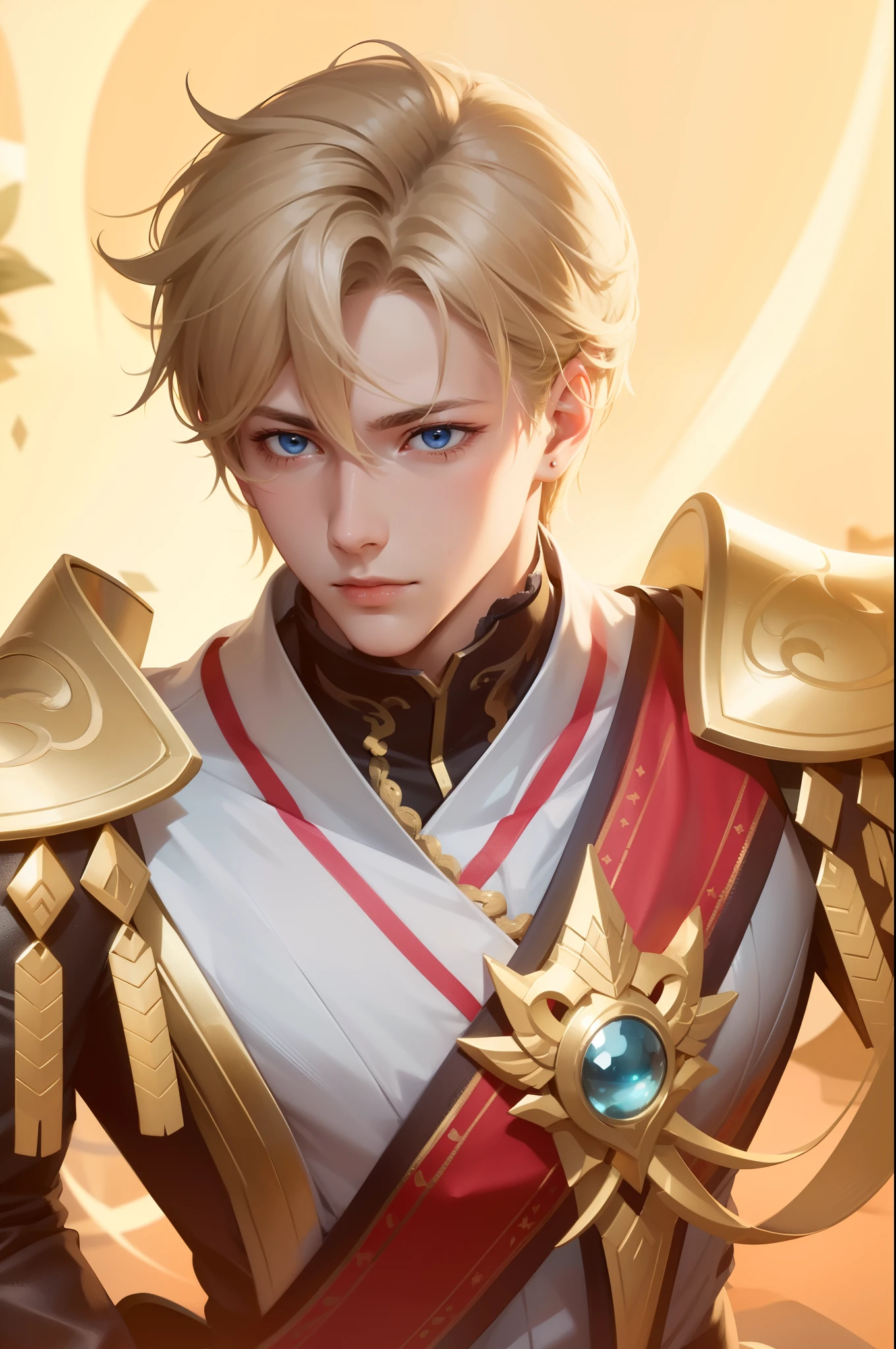 Attractive profile picture, masterpiece, ultra-precise rendering, beautiful and cool young man, trustworthy, dependable young man, savior of the world, simple design, most beautiful image, 4K, blonde hair, light blue eyes.