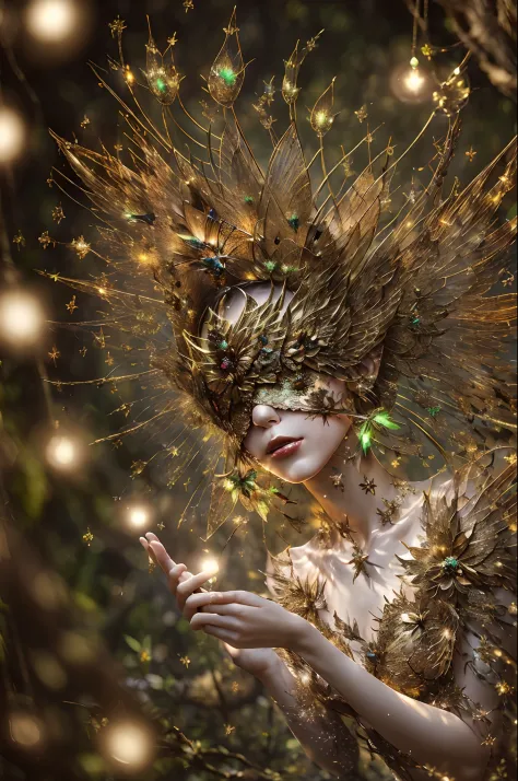 masterpiece, 1fairy, a flying female fairy, perfect face, light, glass tree forest, dramatic lighing,  blindfold, ultra detailed...