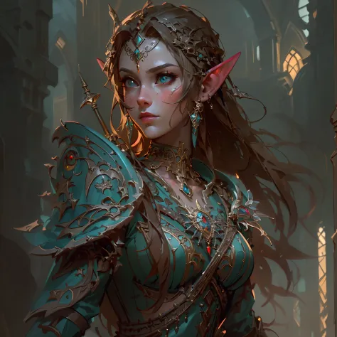 high details, best quality, 8k, [ultra detailed], masterpiece, best quality, (extremely detailed), dynamic angle, ultra wide shot, photorealistic, fantasy art, dnd art, rpg art, realistic art, a wide angle picture of an epic female elf, ready for battle  (...