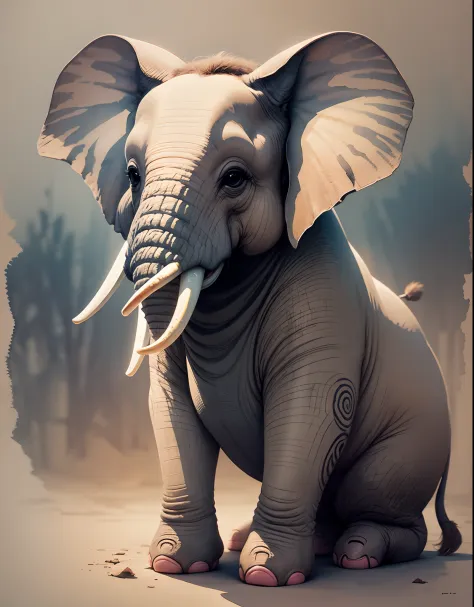 Watercolor Elephant PRINTABLE , front face and body, --auto --s2