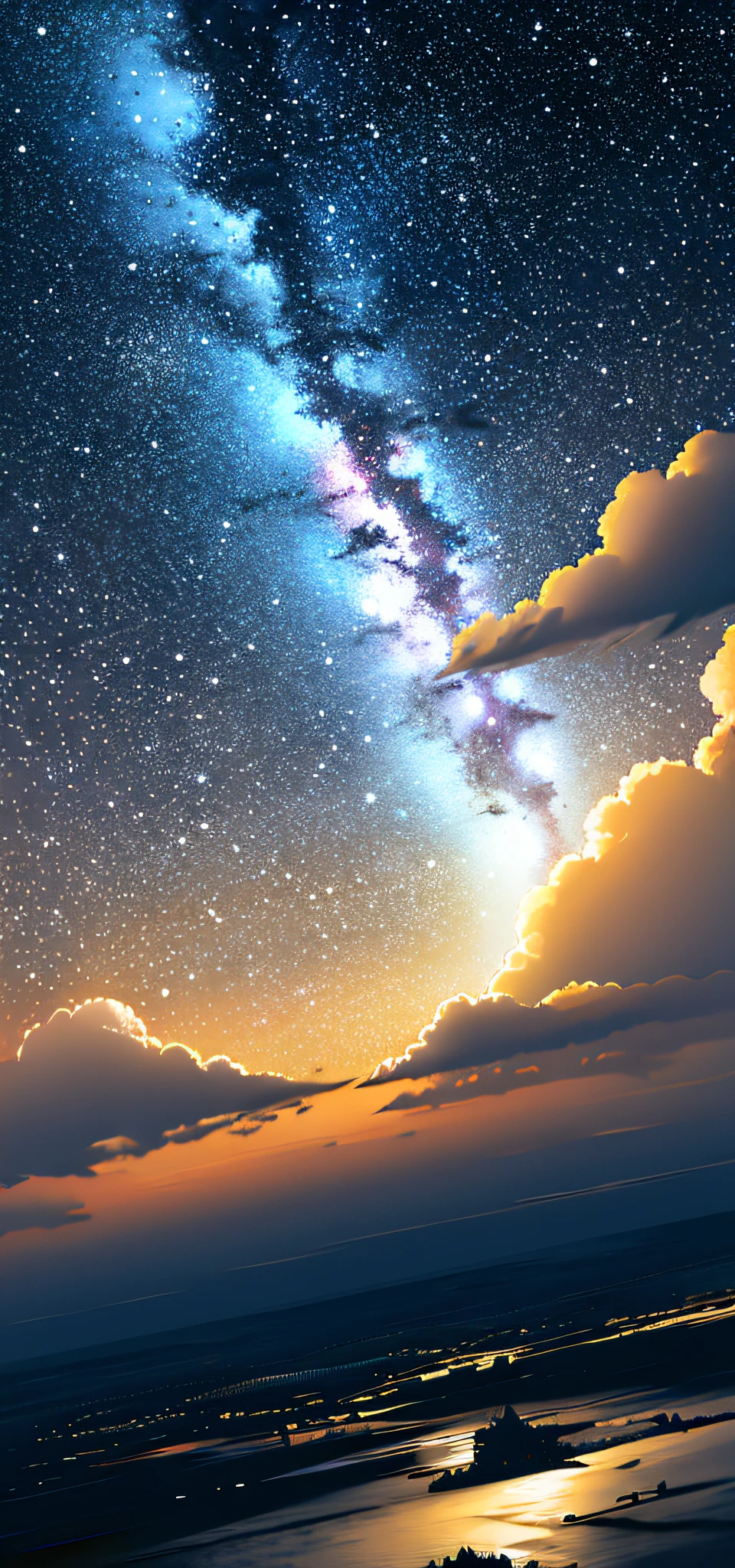 octane，Skysky，As estrelas（Skysky），scenecy，starrysky，the night，nigh sky，solo，exteriors，​​clouds，galactic，silhouettes