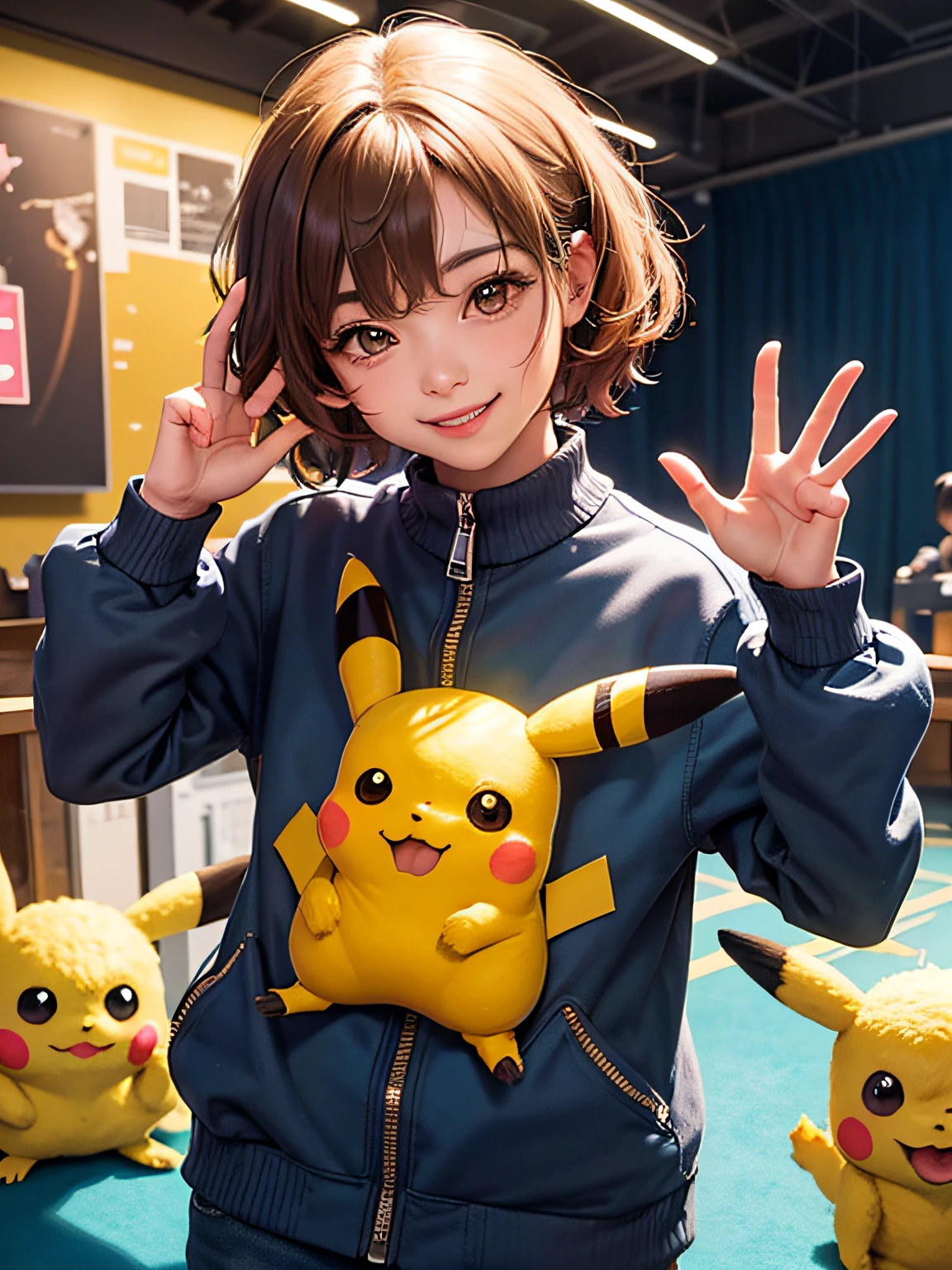 Araffe dressed in a pikachu costume posing for a picture - SeaArt AI