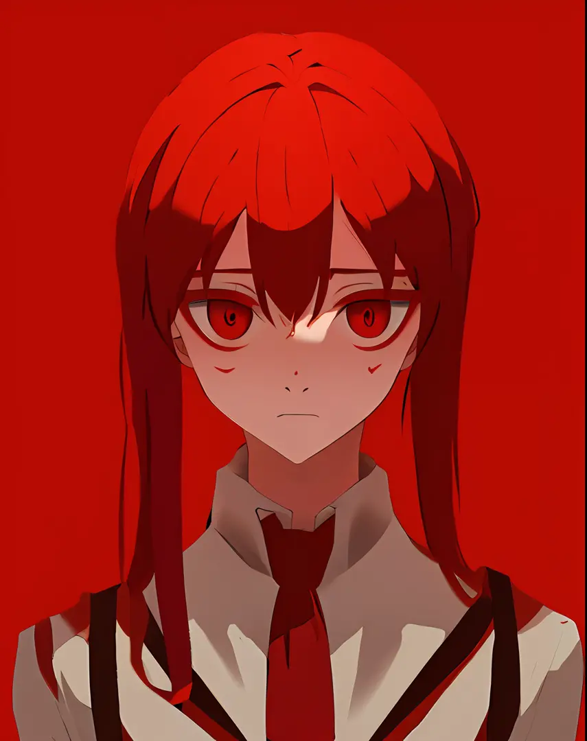 masterpiece, best quality, yameroyandere, crazy eyes, yandere, red background, constricted pupils, red eyes, empty eyes,stylized...