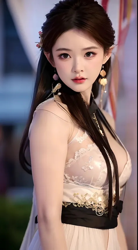 1 realistically beautiful girl, waist length hair, black eyes, ancient Ao Dai, style hanfu, wearing a thin silk shirt of ancient China, pink and smooth white skin, wearing a discreet ancient style ao dai, appears shoulders and head in the photo, plump red ...