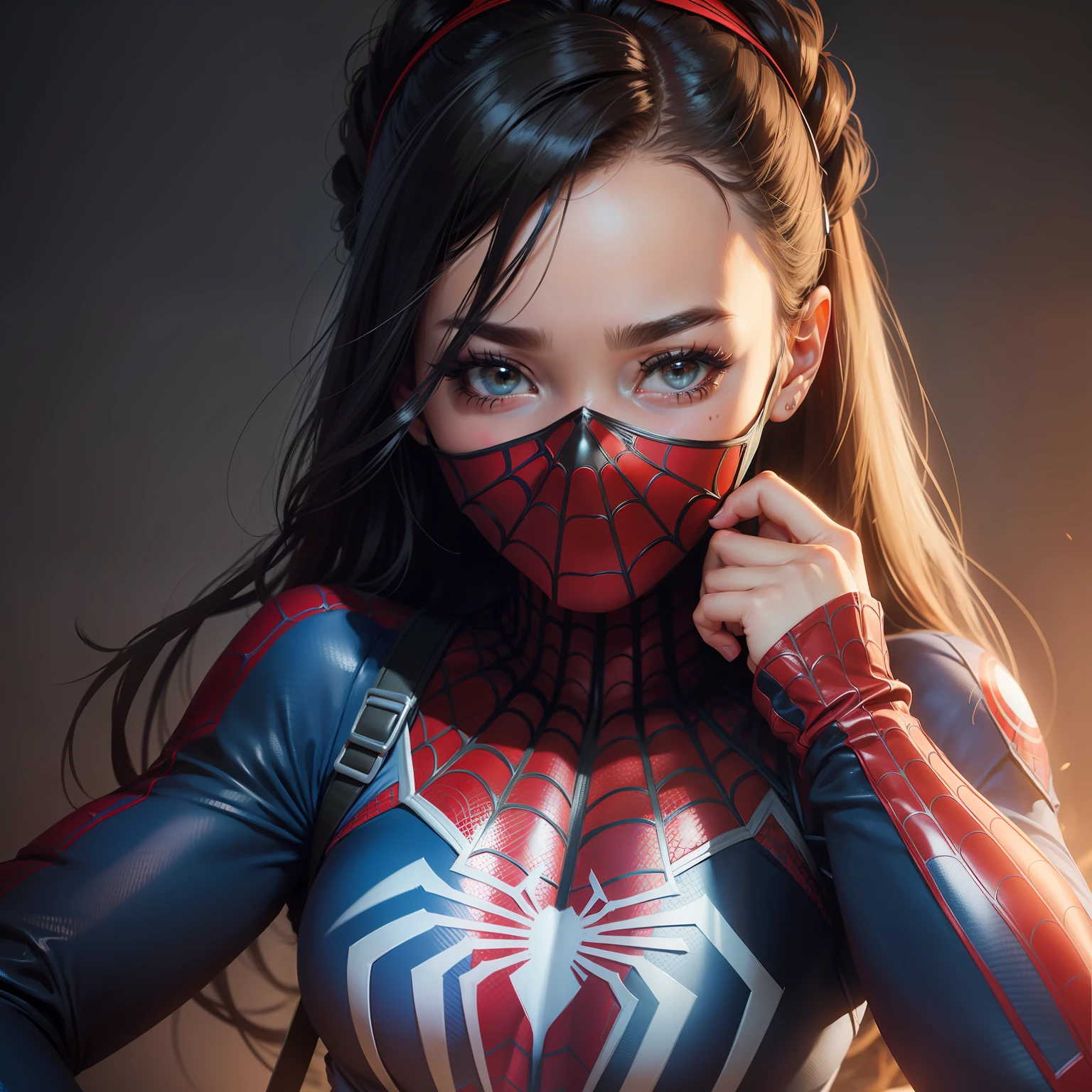 A woman in a spider - man costume poses for a photo - SeaArt AI