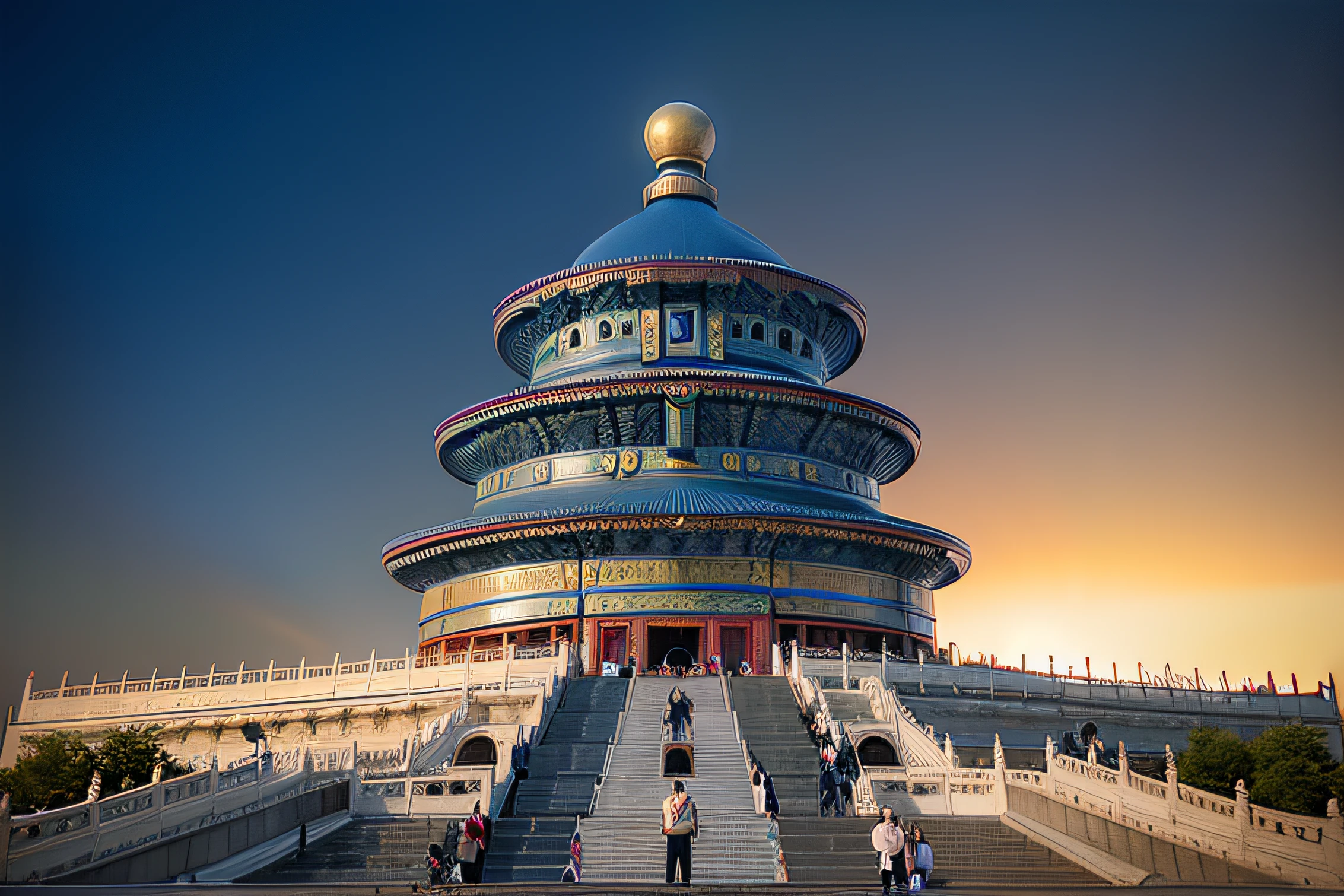 temple of heaven，Illustrator line drawing style redrawing，Powder blue color scheme，Macaron color system，Reduce color levels，There are edgeinimalist illustration，k hd