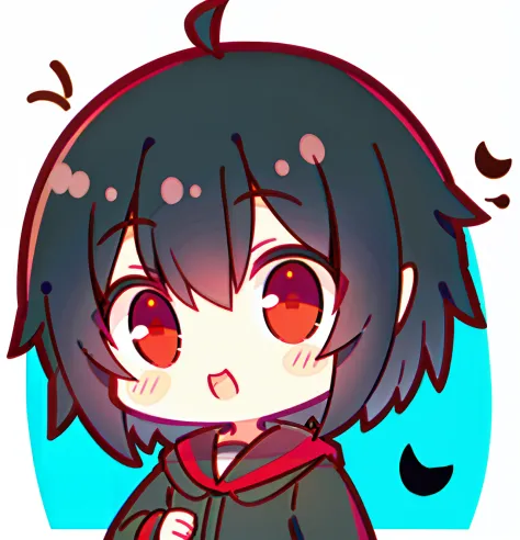 with short black hair，Little boy with red eyes，Hair fluttering slightly，Cute loli shape
