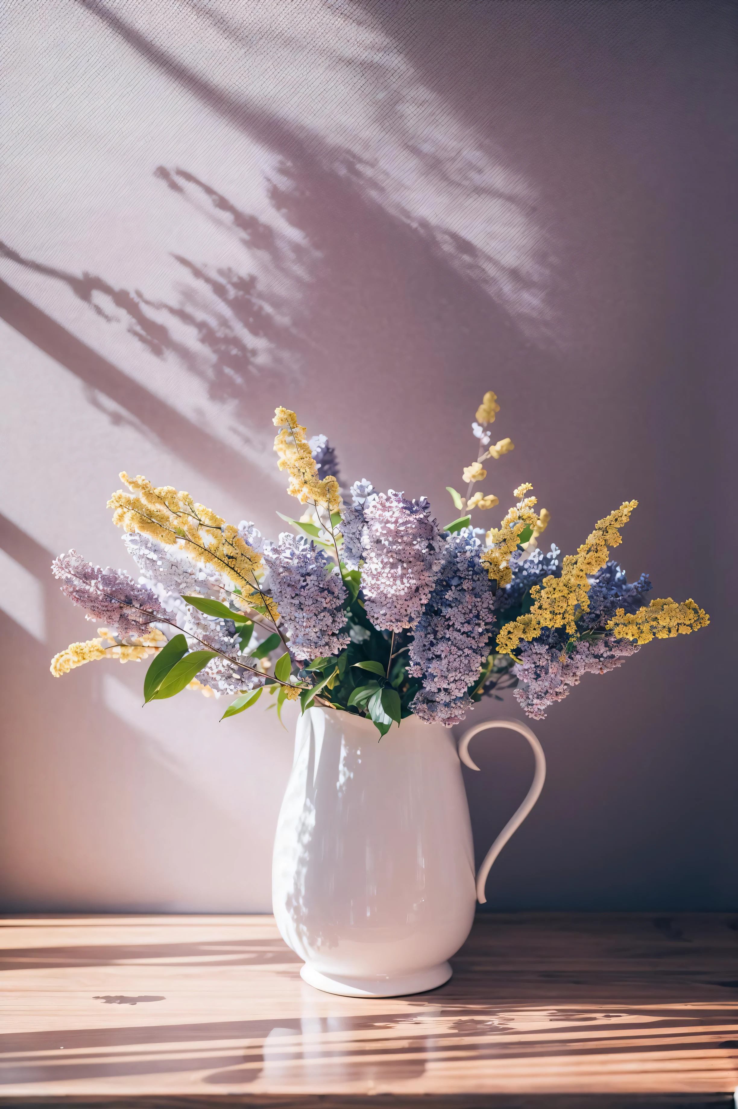 (chef-d&#39;œuvre,meilleure qualité,haute résolution,ultra_détaillé:1.2),
fond simple, nature morte, fleurs,lumière du soleil,Règle des tiers,
lilas