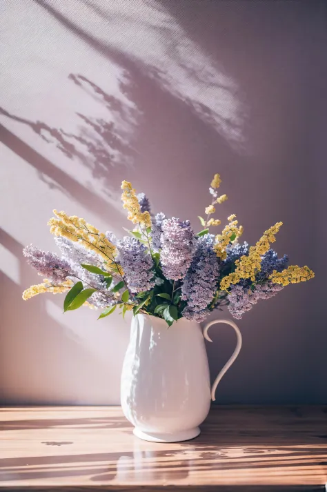 (masterpiece,best quality,highres,ultra_detailed:1.2),
simple background, still life, flowers,sunlight,rule of thirds,
lilac