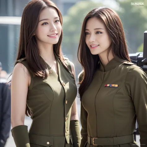 ((best quality, 8k, masterpiece: 1.3)), 1 girl, smile, full body, slim face, pretty woman, (dark brown hair), military uniform: ...