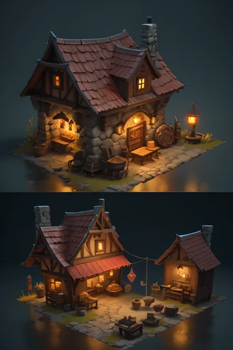 Close-up of small building, a multidimensional cozy tavern, Stylized game art, 3 d render stylized, Stylized concept art, stylized 3d render, isometric 2 d game art, Medieval Tavern, isometric game art, Isometric 3d fantasy cute house, isometric game asset