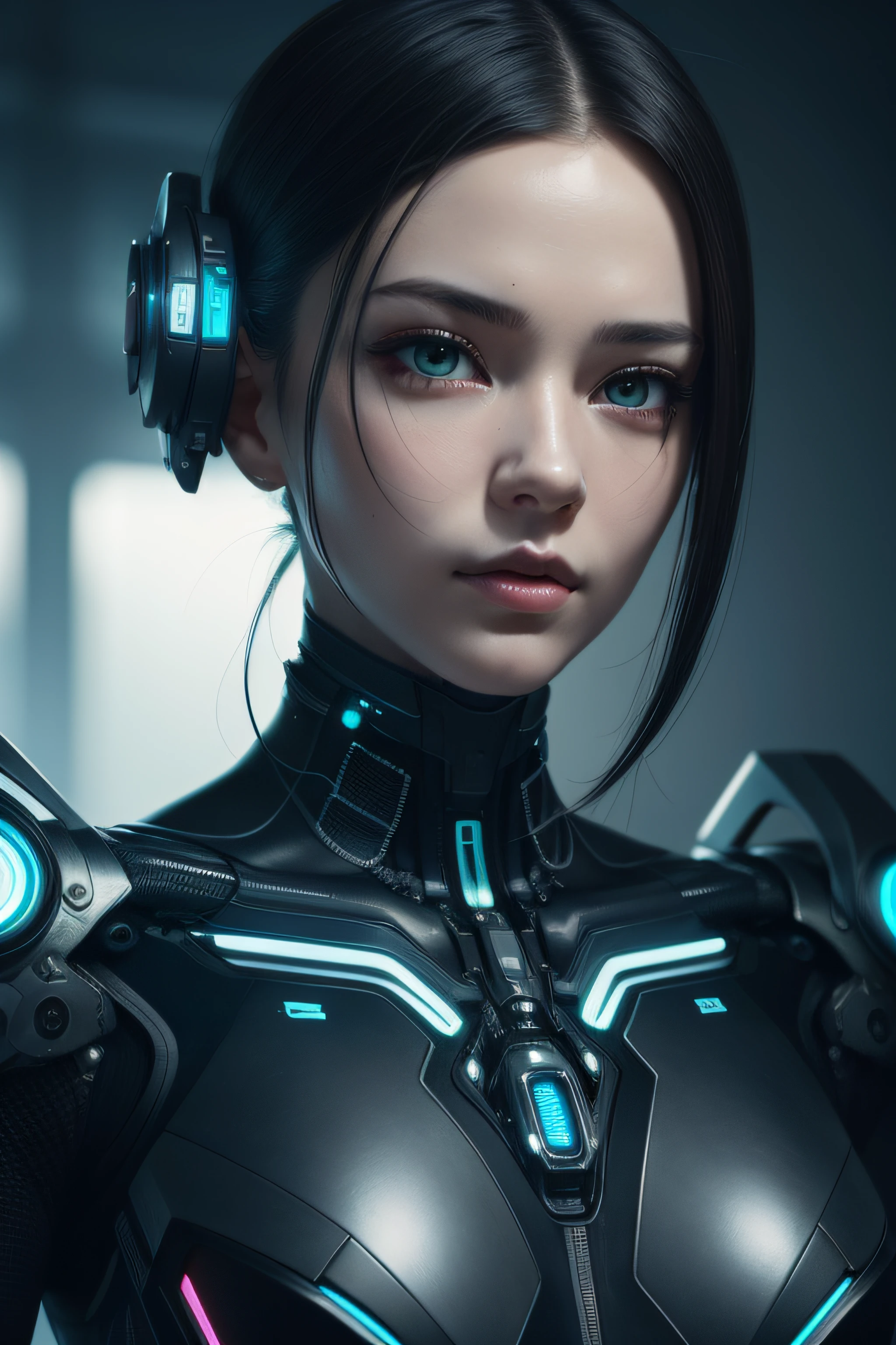 Zentriertes Porträt eines ultradetaillierten mechanischen Cyberpunk-Androiden, Blick in die Kamera, kompliziert, elegant, sehr detailreich, glatt, scharfer Fokus, keine Unschärfe, kein DOF, extreme Abbildung, unwirklich,  Ganzkörper (Einzelheiten), Ganzkörper very detailed