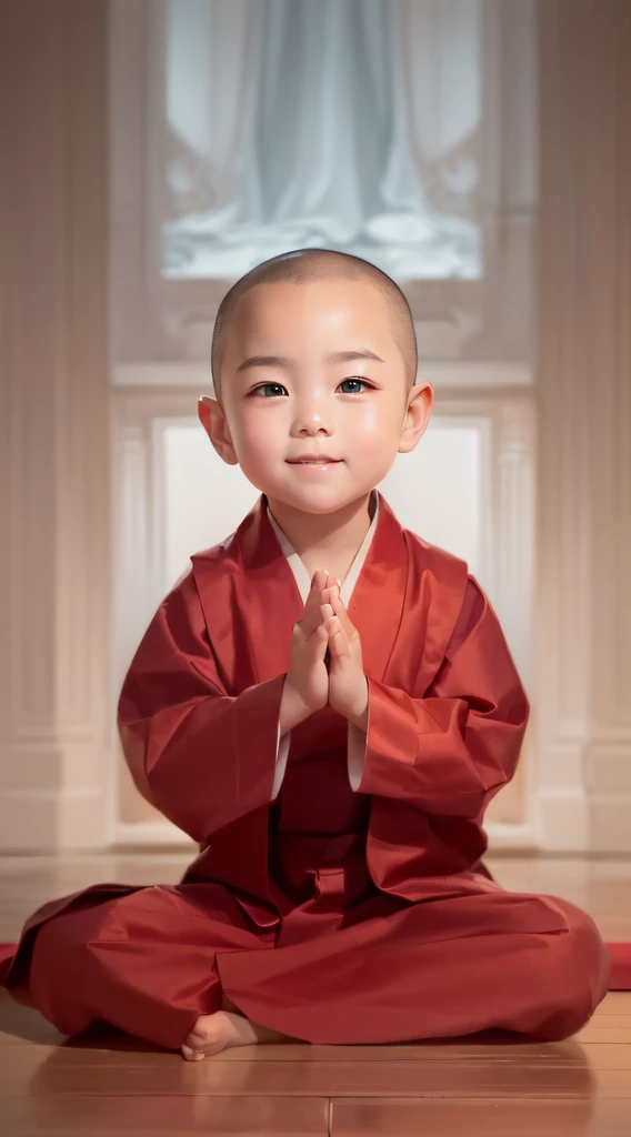 Close-up of a  sitting on the floor in a moine's robe, belle peinture numérique, moine clothes, avatar Aang, il vous salue chaleureusement, bouddhiste, Aang, Yanjuncheng, concept art of a moine, moine, wojtek fus, buddhist moine, belle photo d&#39;avatar, que,  en robe de nonne, auteur：Yu Zheding