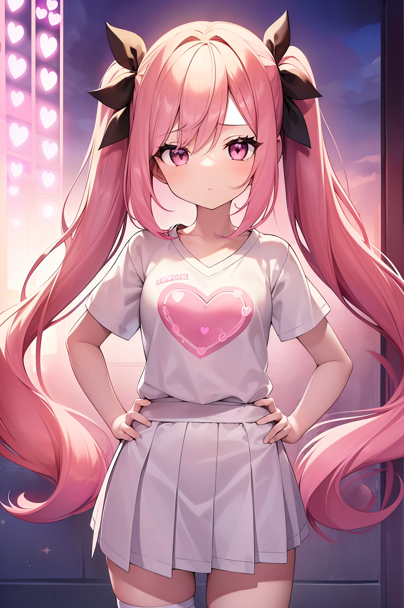 Anime girl with long pink hair and a heart shaped shirt - SeaArt AI