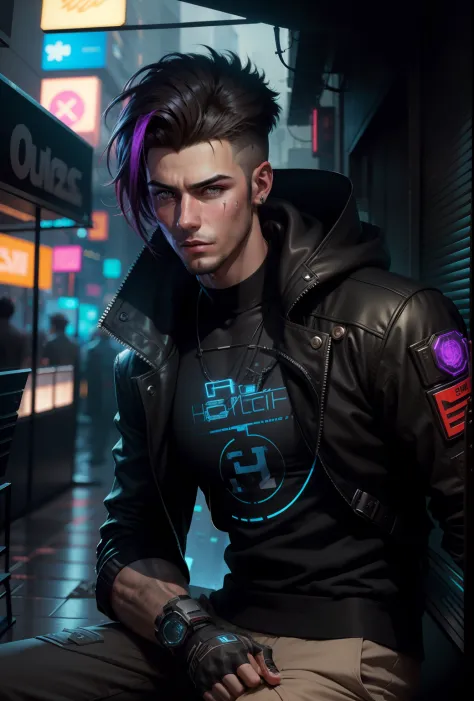 Change background cyberpunk handsome boy. Realistic face, ultra realistic