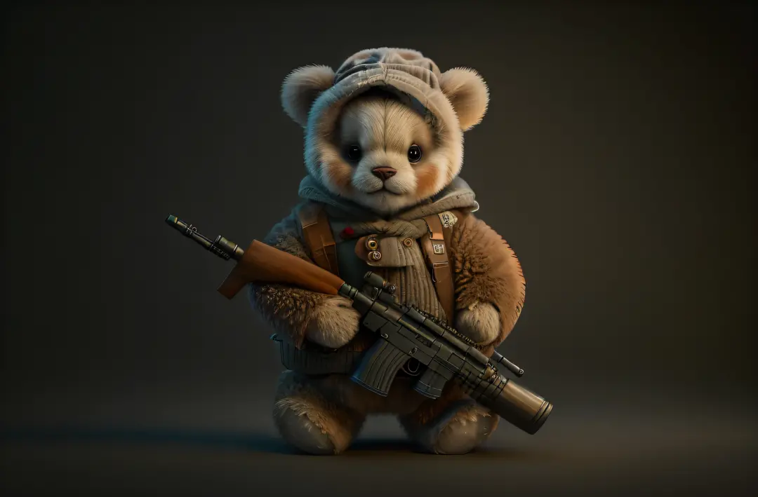 there's a teddy bear with a gun and a hat, wojtek fus, the teddy bear is holding a gun, sergey zabelin, directed by: adam marczy...