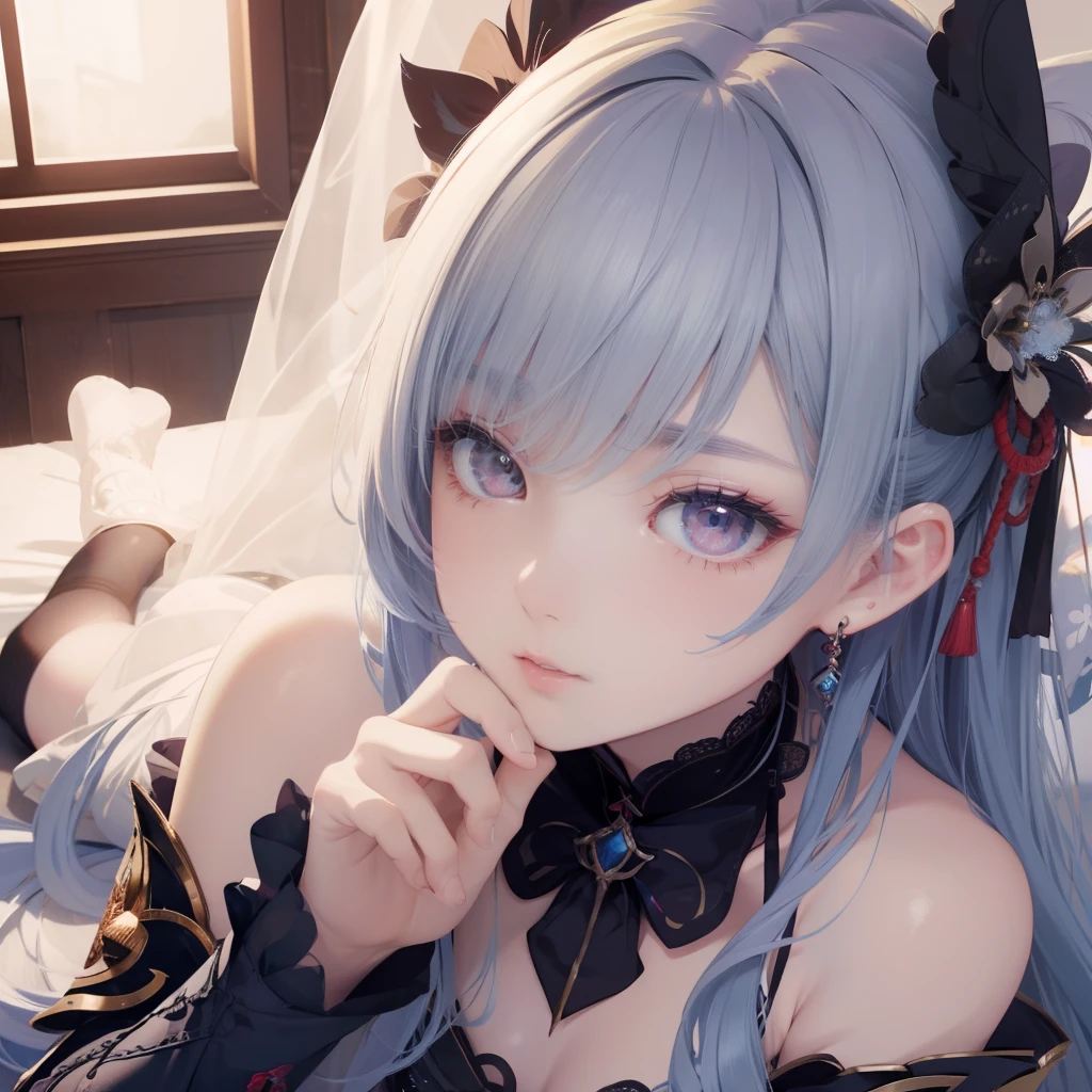 top-quality、​masterpiece、illustratio、extremely delicate and beautiful、extremely details CG、Unity、8k wallpaper、astonishing、finely detail、​masterpiece、top-quality、Official art、the Extremely Detailed CG Unity 8K Wallpapers、absurderes、incredibly absurdness、huge filesize、ultra-detailliert、hight resolution、ighly detailed、a beautiful detailed girl、extremely detailed eye and face、beatiful detailed eyes、Facial light、(Genshin Equipment:1.1)、1girl in、Focus on the eyes、The background is out of focus、Hip Angle、