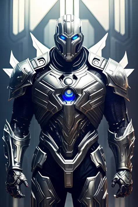 ultron, style of raymond swanland, Cyborg Doctor Doom in ornate armor, warrior platinum armor, movie still of a villain cyborg, covered in full silver armor, inspired by Raymond Swanland, greek god in mecha style, futuristic robot angel, covered in full me...