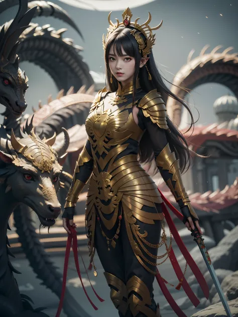 anime - a style illustration of a woman with a dragon and a sword, the dragon girl portrait, artgerm and ruan jia, ruan jia and ...