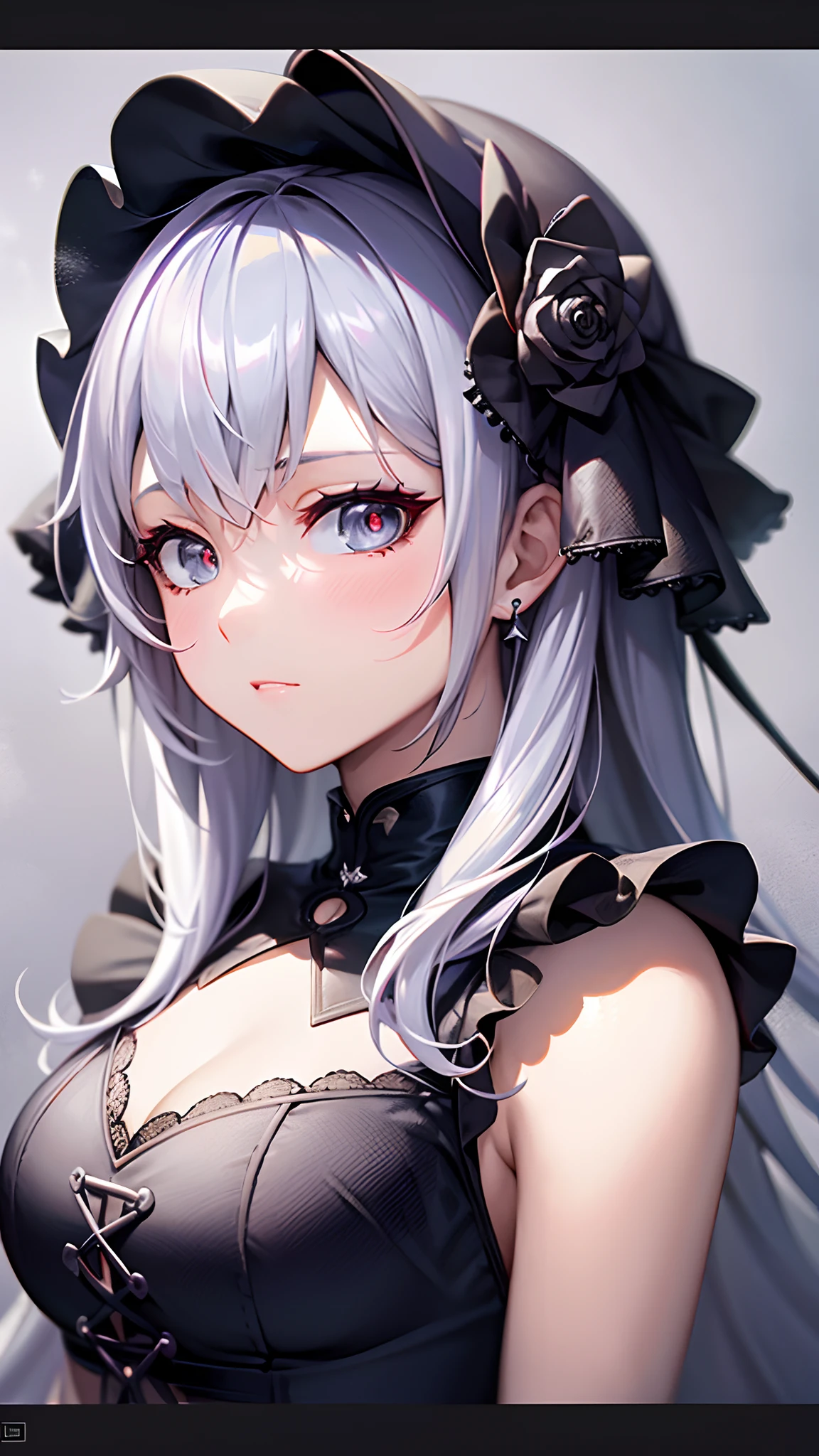 a close up of a woman in a dress with a white and black dress, gothic maiden anime girl, anime girl wearing a black dress, cute anime waifu in a nice dress, anime girl in a maid costume, an elegant gothic princess, guweiz, guweiz on pixiv artstation, guweiz on artstation pixiv, beautiful anime girl