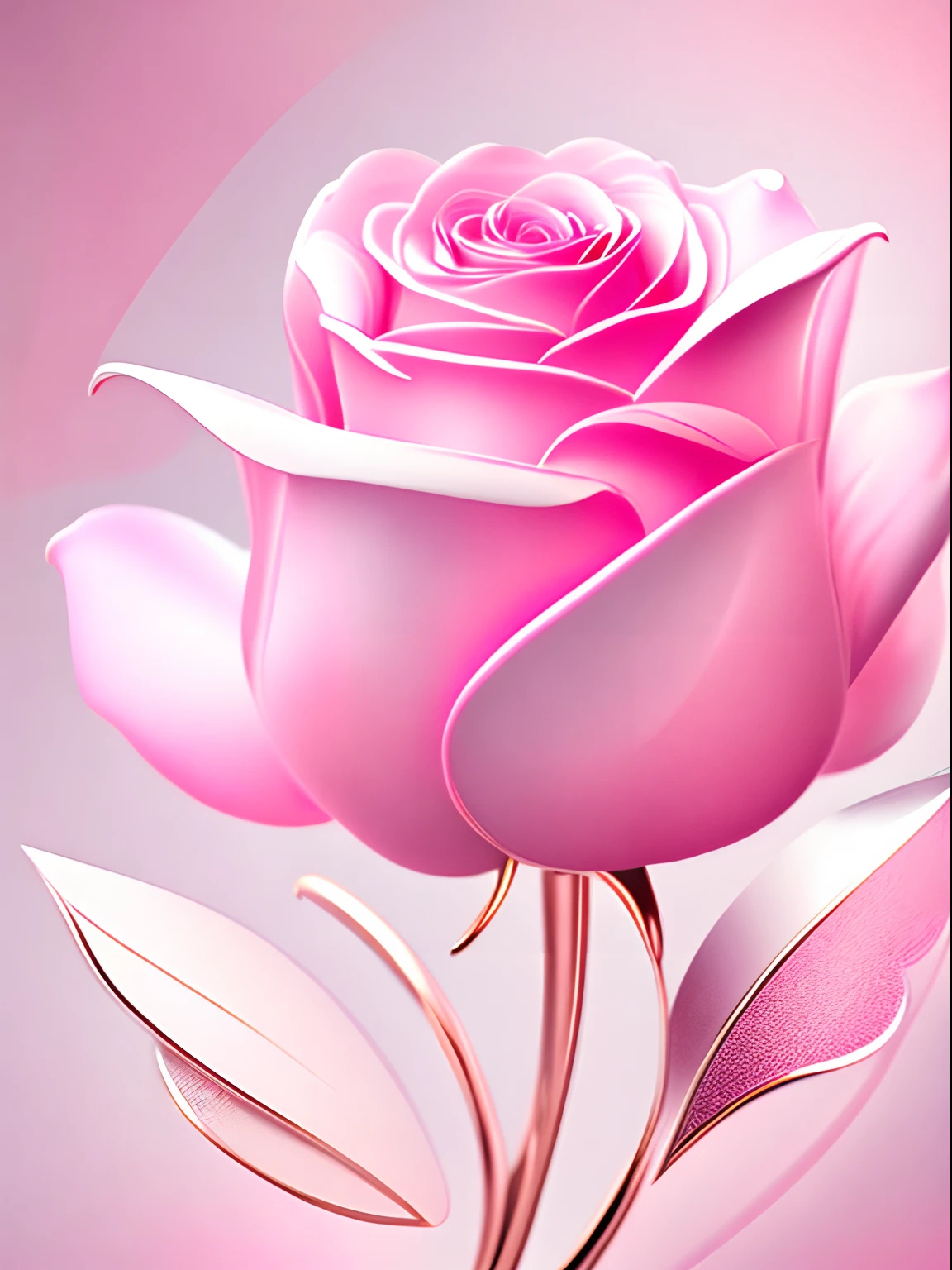 抽象粉紅玫瑰，墙纸，平面設計風格，清晰的細節，拥有大量金属线性色彩，白色乾淨的底色