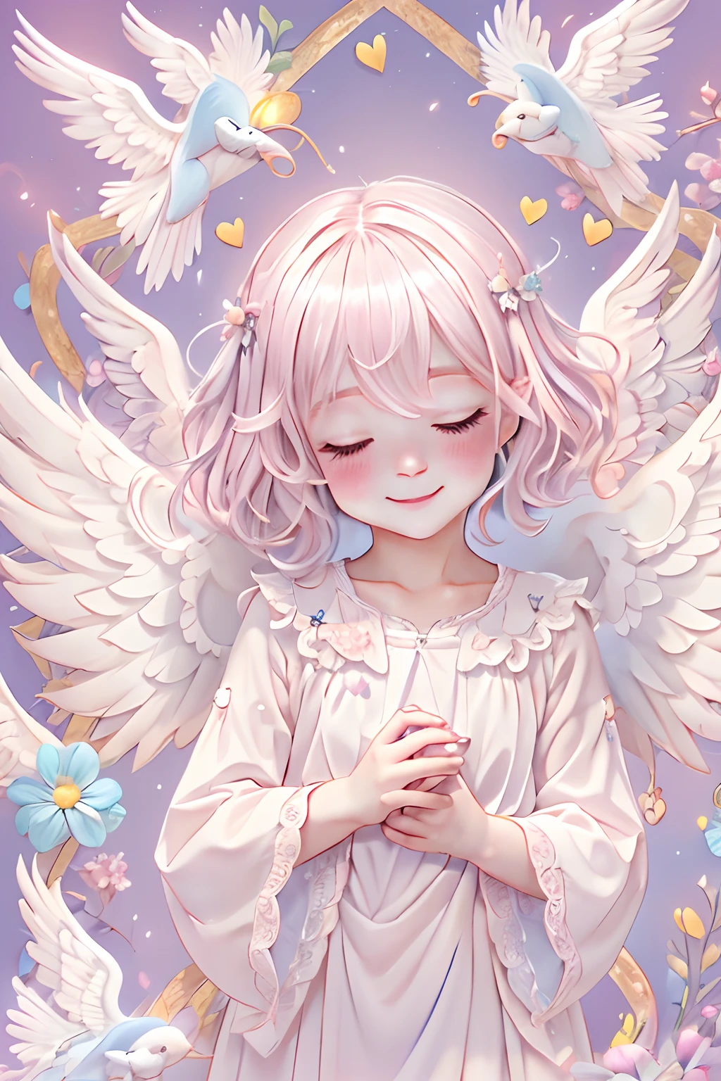 Blessings of Angels､Bright background、heart mark、tenderness､A smile、Gentle､Baby Angel、pastels