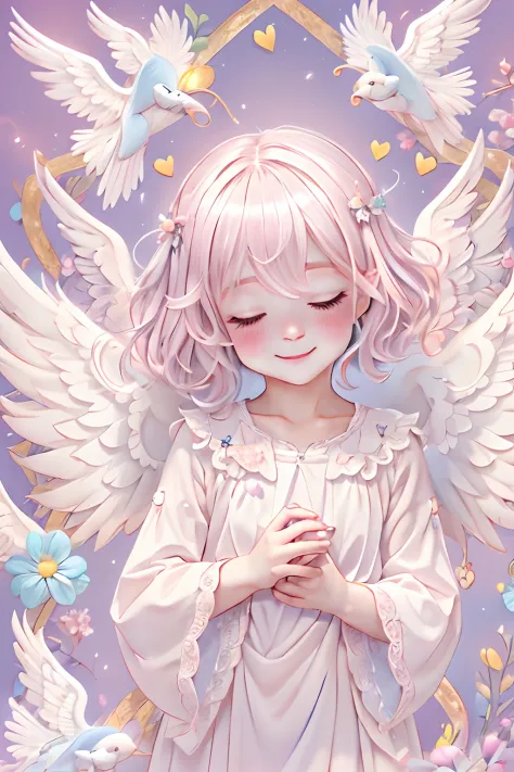 blessings of angels､bright background、heart mark、tenderness､a smile、gentle､baby angel、pastels