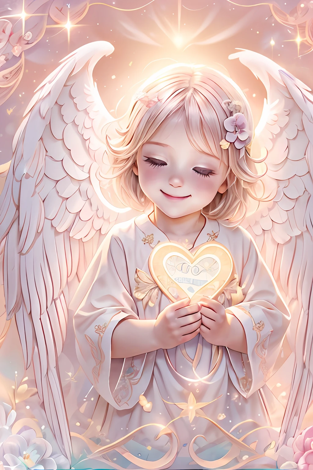 天使的祝福､明亮的背景、心形標記、壓痛､一個微笑、溫和的､寶貝天使、粉彩