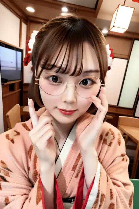 Woman in kimono wearing glasses