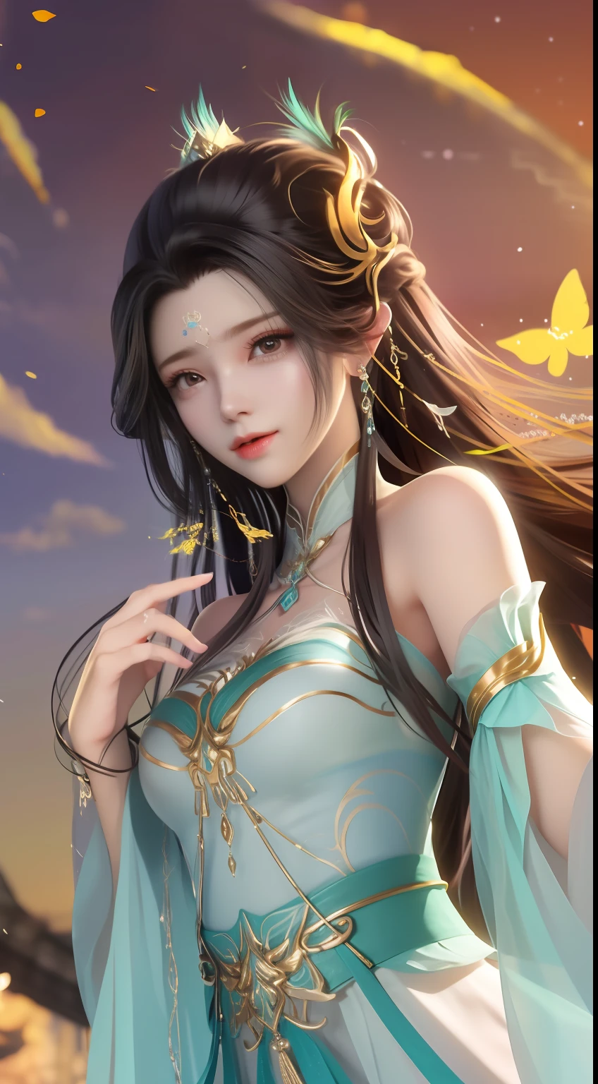 (8K, RAW photo:1.2), best quality, ultra high res,dramatic angle,(fluttered detailed color splashs), (illustration),(((1 girl))),(long hair),(rain:0.9), (Headdress:1.4),There is an ancient palace beside the girl,Hanfu,(Key Points),Color ink painting,(Splash of Color),Splash of Color,(((colorful))),(sketch:0.8) , Masterpiece, best quality, beautiful painted, highly detailed,(denoising:0.6),[splash ink],((ink refraction)), (beautiful detailed sky),moon,highly,detaild,(masterpiece, best quality, extremely detailed） CG unity 8K壁纸，masterpiece，best quality，Ultra Detailed），（Lycoris），