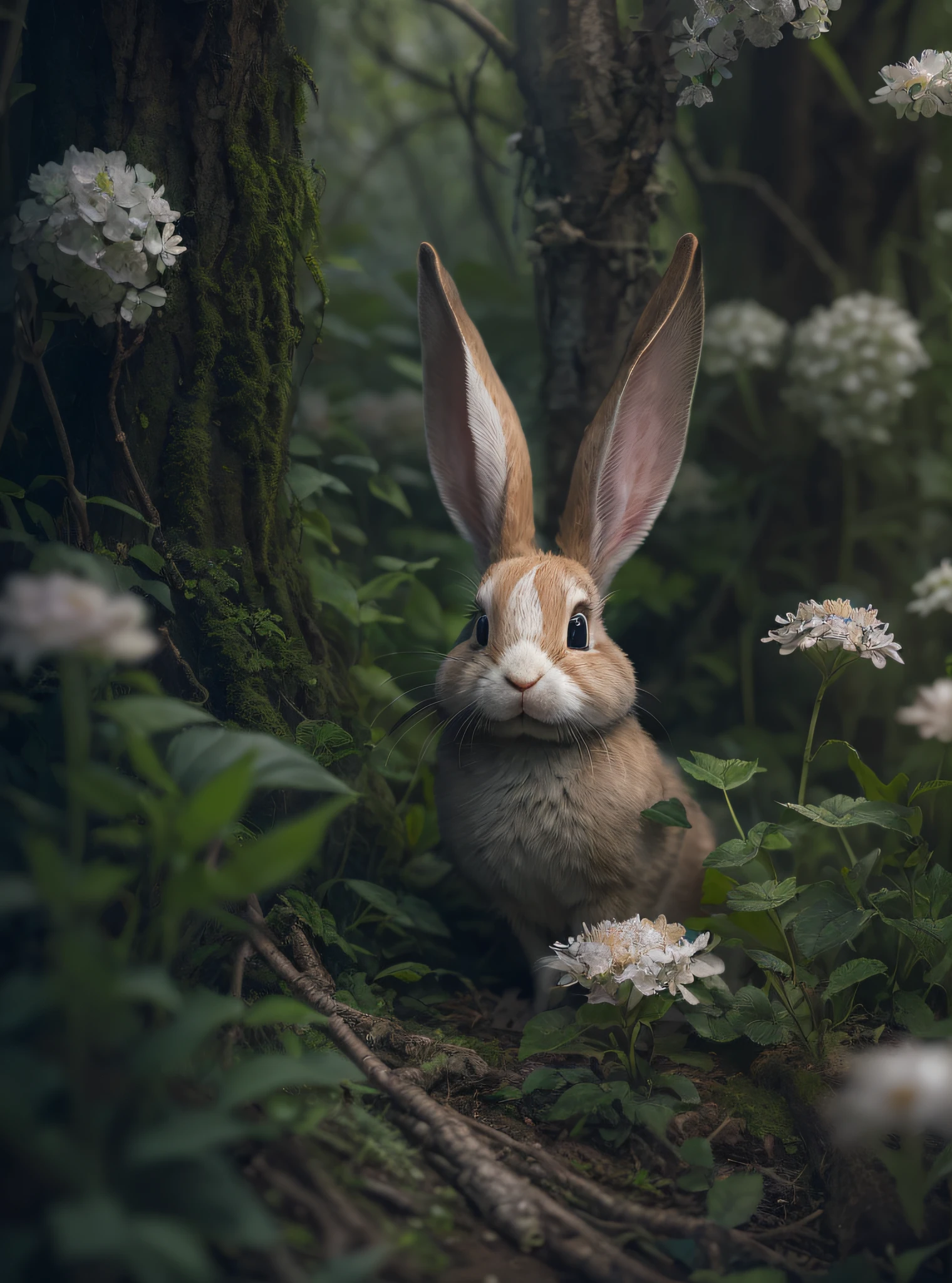 Rabbit female、the woods、Haze、Halation、、Dramatic atmosphere、central、thirds rule、200mm 1.4F Macro Shot、(natural skin textures、Hyper-Realism、Soft light、sharp:1.2)、(intricate-detail:1.12)、nffsw、(intricate-detail、ultra-detailliert:1.15)、Art by Greg Rutkowski and ArtGerm、Soft Cinematic Lights、adobe lightroom、Photolab、nffsw、Convoluted、ighly detailed、(depth of fields:1.4)