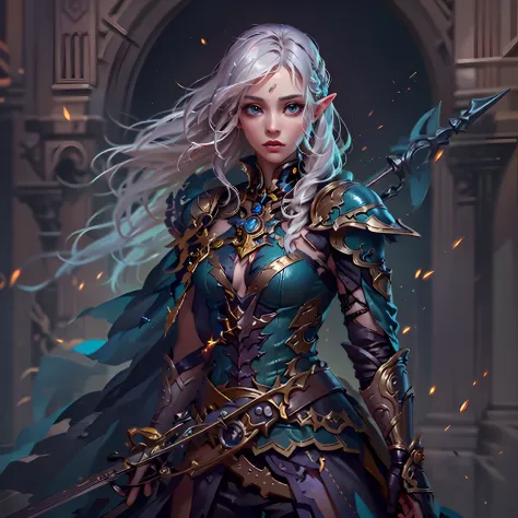 arafed a picture of a female elf (intense details, Masterpiece, best quality: 1.5) fantasy swashbuckler, fantasy fencer, armed w...