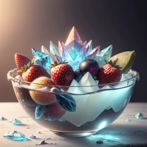 frostracetech, cryogenic , scifi , 
bowl of fruits,