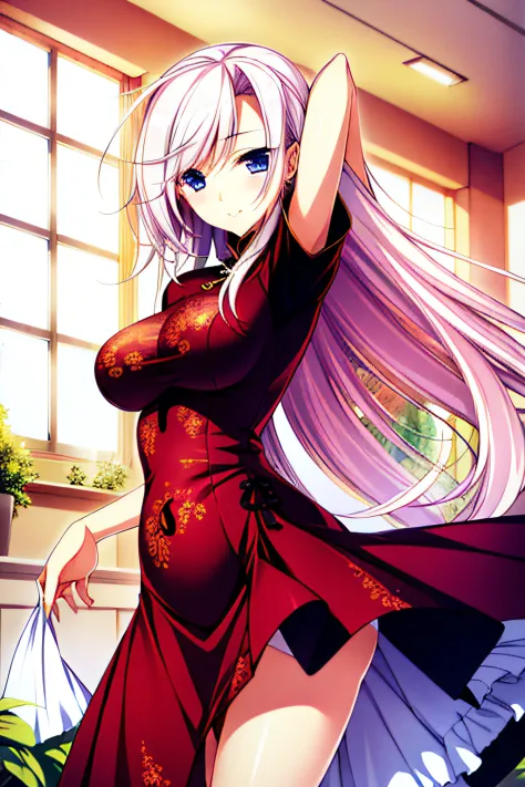 (((best quality))), ((ultra-detailed)), ((illustration)), ((disheveled hair)), ((frilld)), (1 girl),(solo),on cheongsam