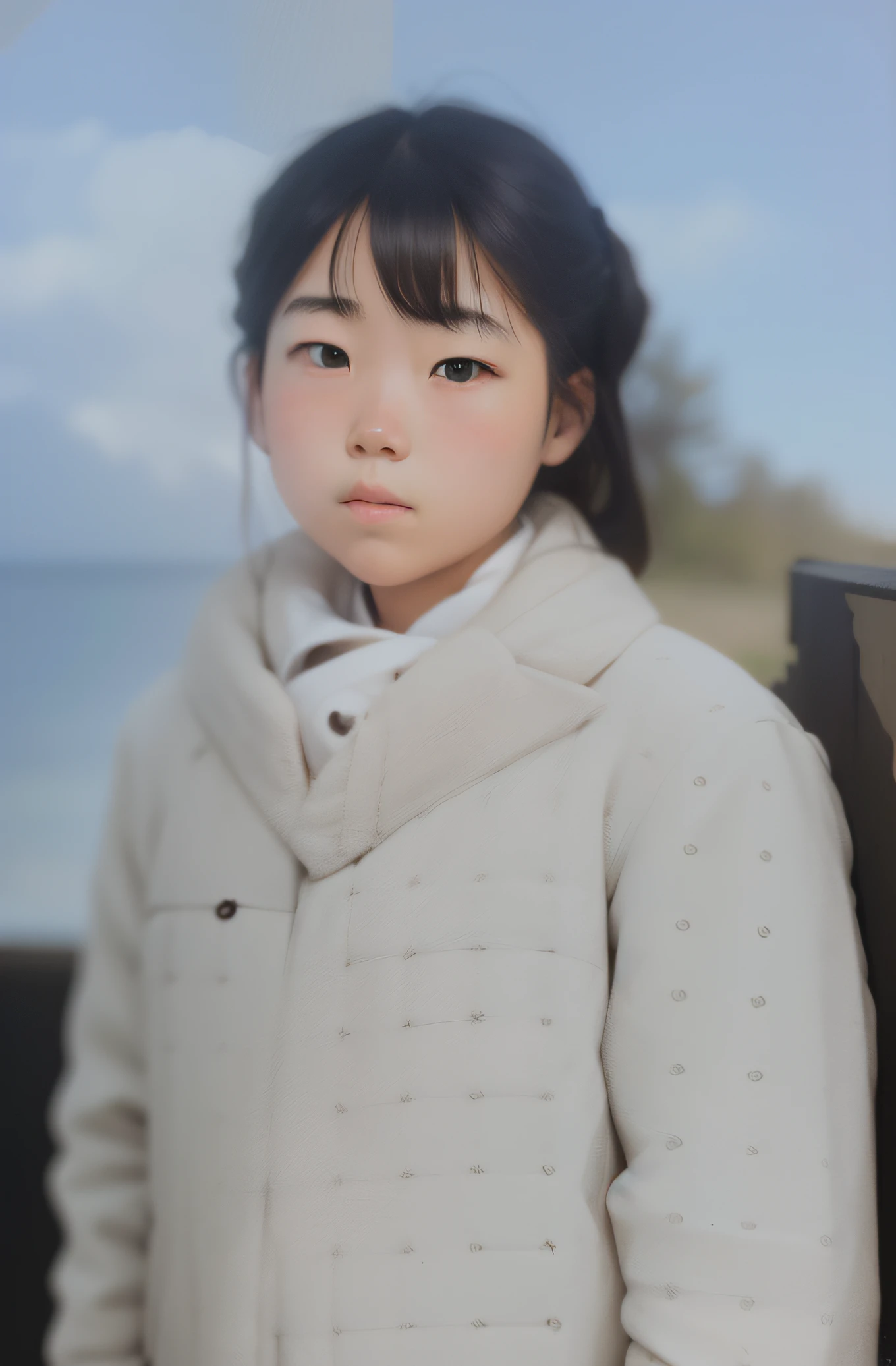 空の前に佇む少女の写真がある 日本の十代の肖像画 日本の女の子の肖像画 ソフトポートレート カラーポートレート Seaart Ai