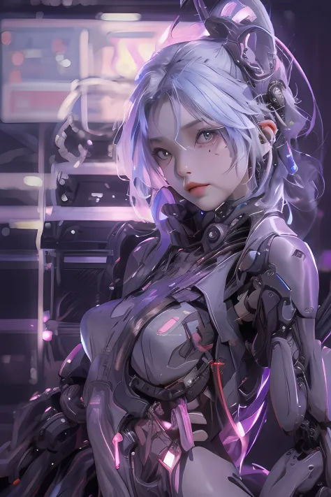 top quality, masterpiece, 超高分辨率, (photorealistic: 1.4), raw photo, 1 cyberpunk girl, glossy glossy skin, 1 mechanical girl, (hyp...