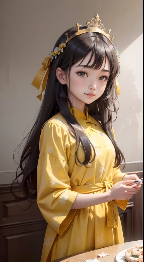 Beautiful long hair cute Chinese girl,Twenty-two years old,(face round:1.3),A shallow shy smile,（large black eyes）,（Very detaile...