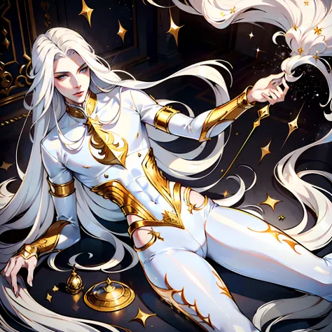 (masterpiece ultra-detailed, (immaculate:1.3), ethereal,1guy, solo, devil, white hair, gold eyes, porcelain skin, long hair, wea...