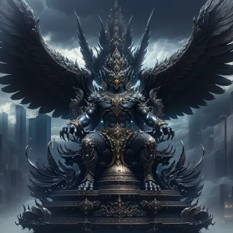 masterpiece,highly detail(Metalic Black,Reflect,:1.3)phayakrut king garuda{best quality},, super huge GARUDA solo, very detail, ...