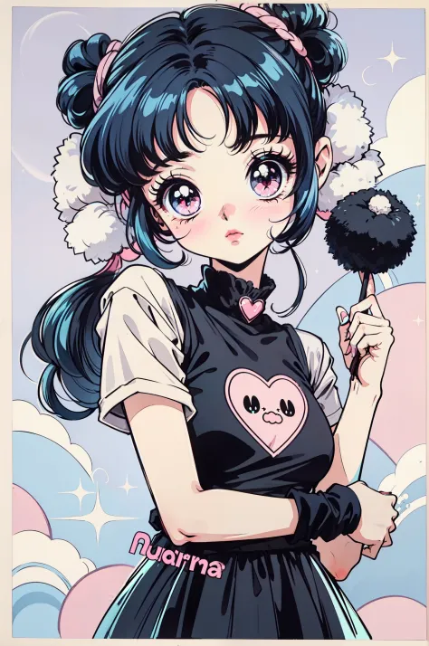 masterpiece, best quality, masterpiece, (1girl),solo, blue hair, long pigtails with (pompom), bunny ears in black, bunny outfit,...