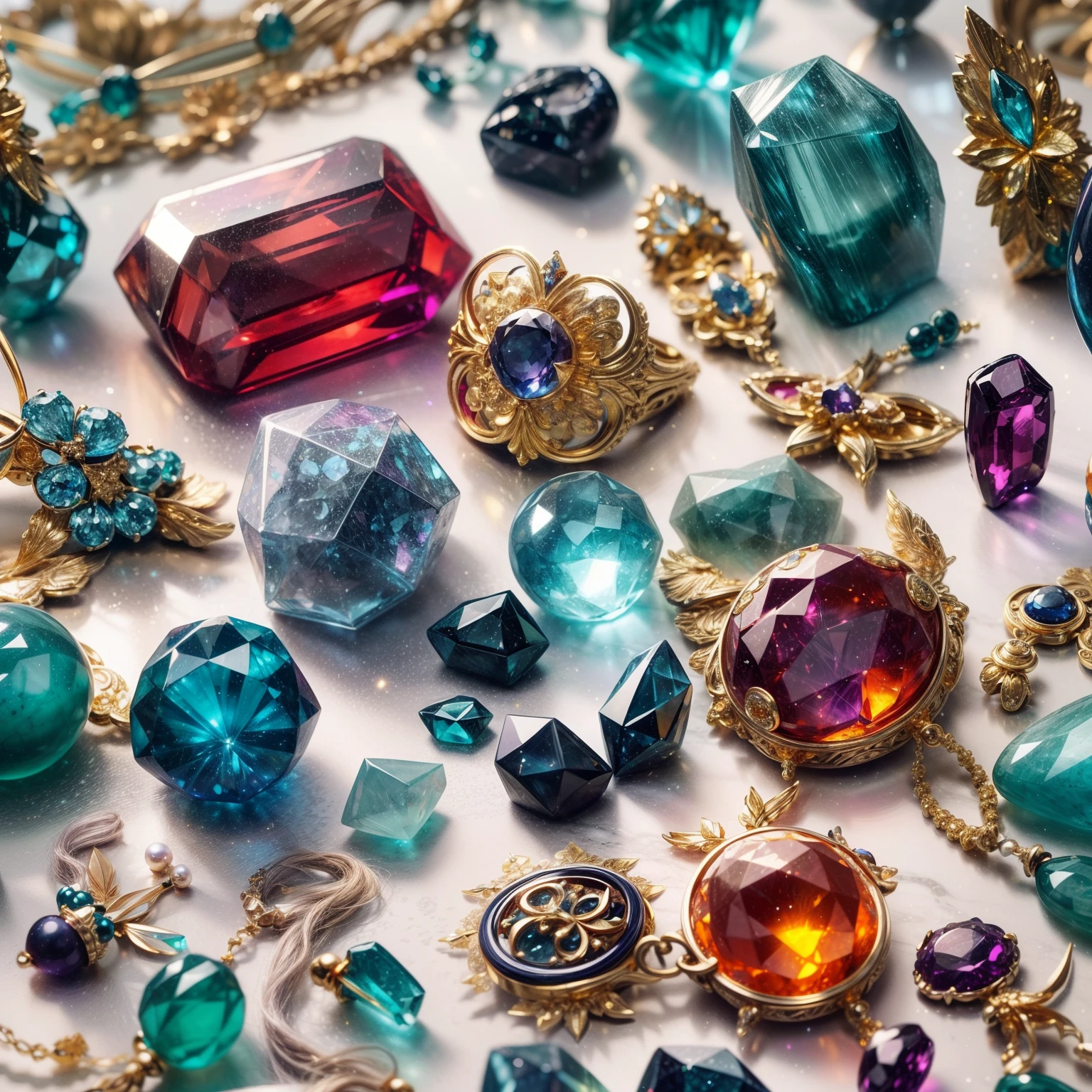 (德鲁伊风格:1.2)，(全焦:2),(所有东西都摆放在展示柜里:1.3)，(魔法物品|彩色宝石|樱花|印花丝绸产品|勋章|矿石|黑曜石|珍珠|翡翠|白玉|紫晶|蓝宝石|黄金产品|银制品|紫金|神奇的珠宝|古玩|红宝石|橙色宝石|蓝色宝石|黄玉|:2)，魔法符号光粒子效果，高科技奢华， 高价值珠宝,，高价值金属，奢侈品，禁止玩拼图, 详细而复杂的背景, 闪闪发光的, 反射光, 超高清, 获奖, 高分辨率, 高细节, 明暗对比, 电影灯光, 杰作, 射线追踪，结构正确, 超级细节, 高质量, 高细节s, 最好的质量, 16千