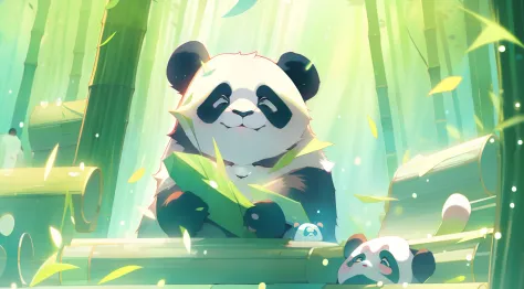 a cute giant panda, Cute panda, heart-shaped pupils, aqua eyes, glowing eyes, smile, glowing light, ray tracing, chiaroscuro, an...